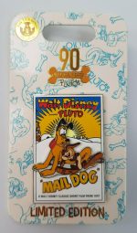 Disney Parks Pluto Mail Dog Movie Poster 90th Anniversary Pin Trading Badge