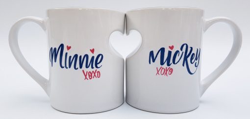 Disney Store Mickey & Minnie Mouse Heart Cut Out Mug Set