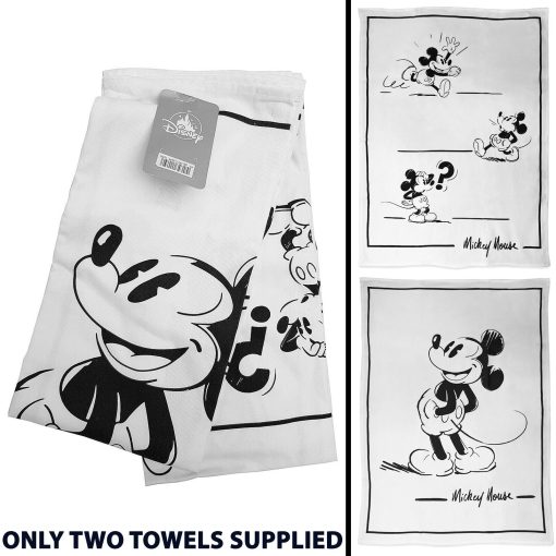 Disney Store Mickey Mouse Black & White Sketch 2 Tea Towels