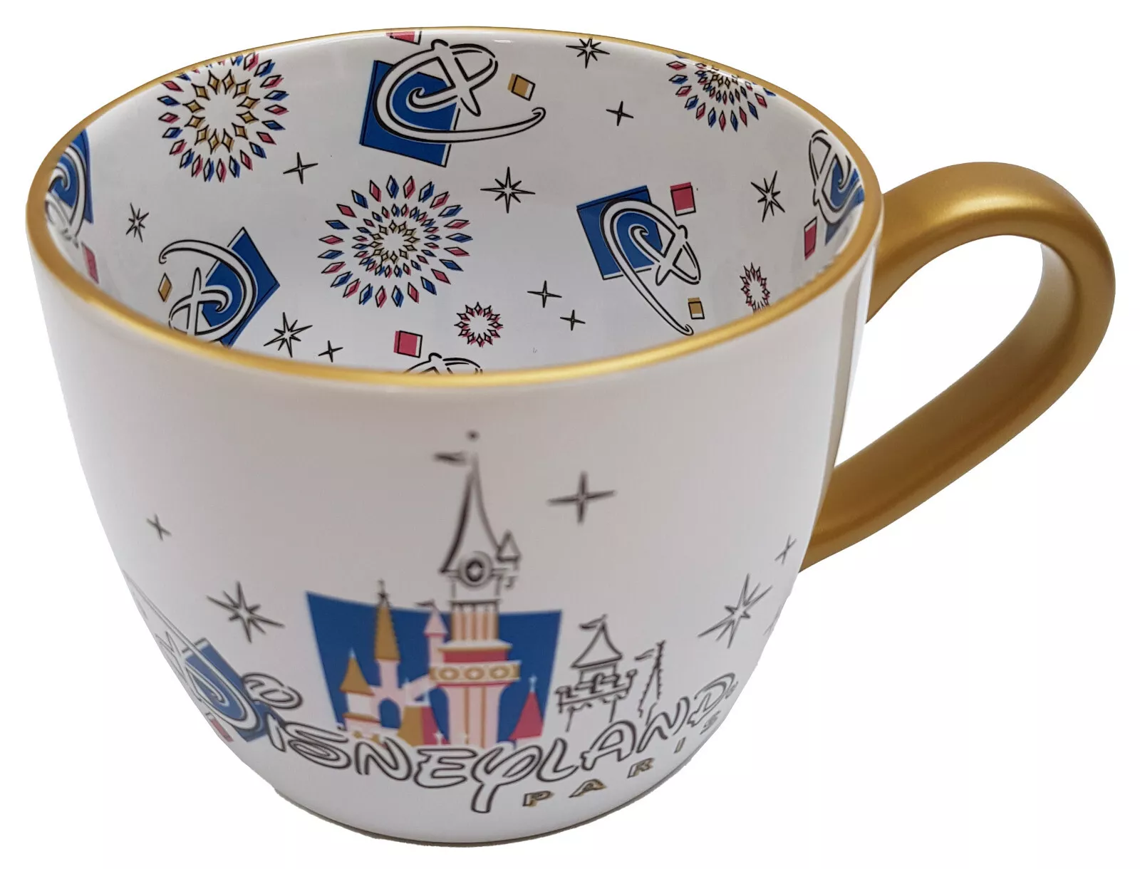 Disneyland Paris Coffee Mug Cup With Castle Interior Pattern & Gold Handle - Image 4