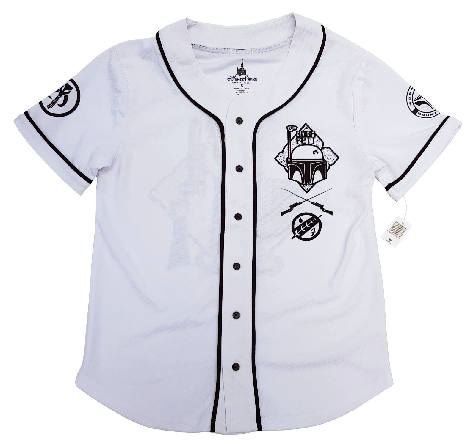 Disney Parks Star Wars Boba Fett Baseball Jersey Sports Top White