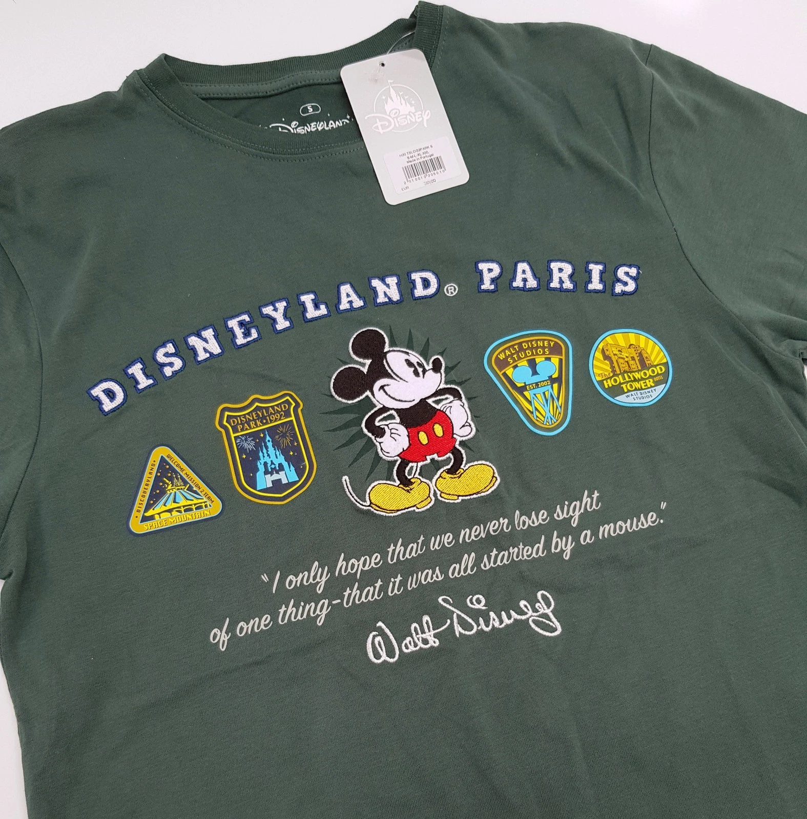 Disneyland Paris Logo & Mickey Mouse Patch Green T-Shirt Adults 