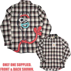Cakeworthy Disney Toy Story 4 Forky Check Plaid Flannel Shirt Adult Small
