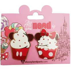 Disneyland Paris Mickey & Minnie Mouse Cupcake Pin Trading Badges