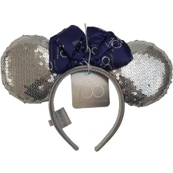 Disney 100 Exhibition Minnie Mouse Silver Sequin Bow Ears Headband 2023