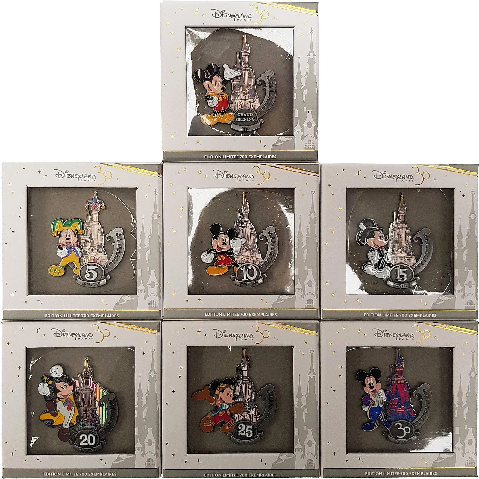 Disneyland Paris 30th Anniversary 7 Jumbo Pin Trading Badge Set – Limited Edition