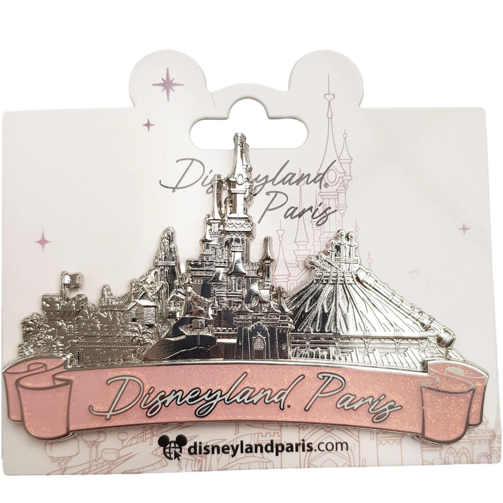 Disneyland Paris Silver Castle & Attractions Icons Large Pin Trading Badge