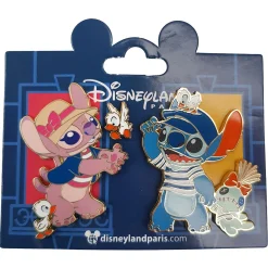 Disneyland Paris French Stitch & Angel Scrump Pin Trading Badges