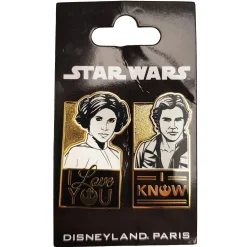 Disneyland Paris Star Wars Leia & Hans Solo I Love You & I Know Pin Trading Badges