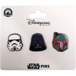 Disneyland Paris Star Wars Vader, Stormtrooper & Boba Fett Heads Faces Pin Trading Badges Set