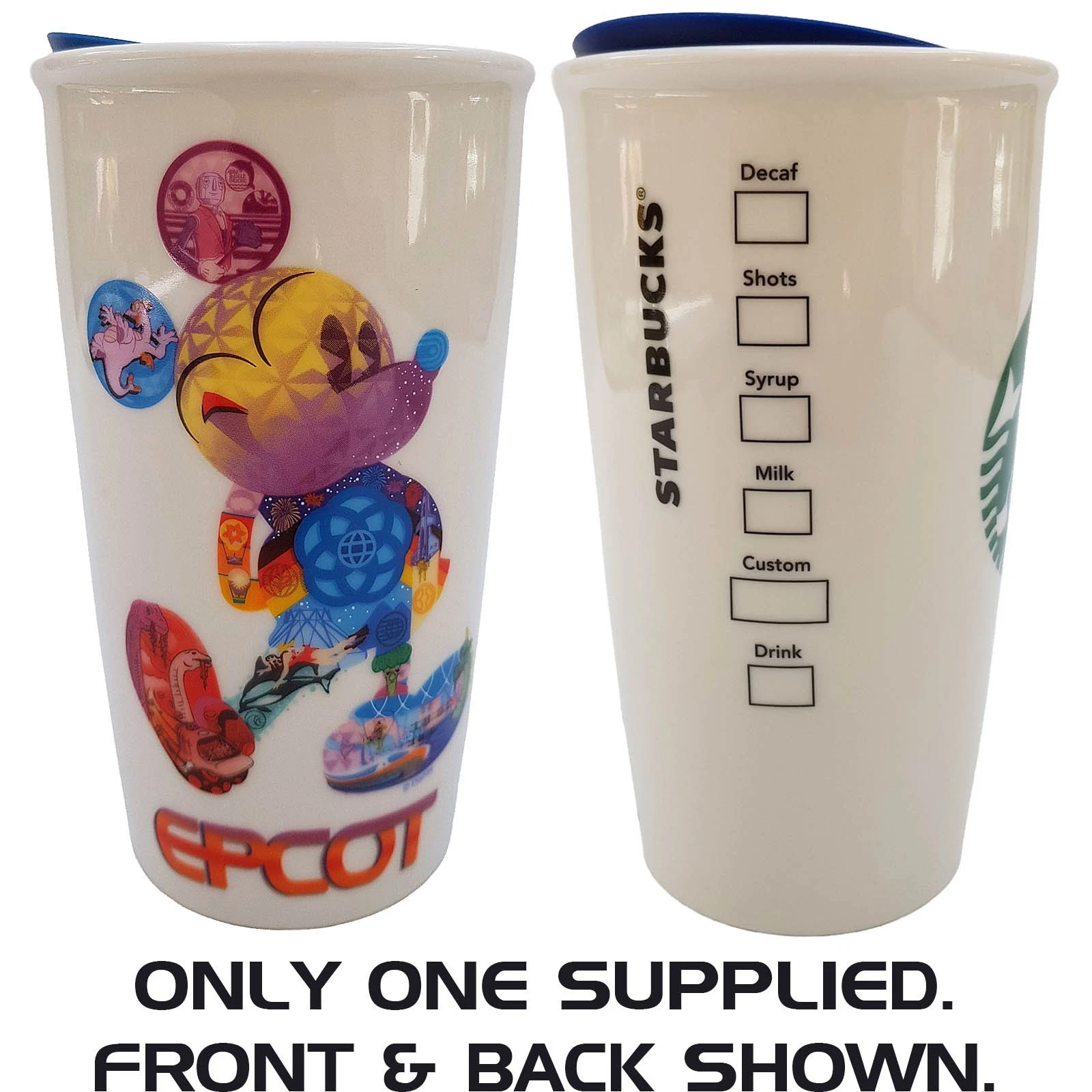 Starbucks Disney World Epcot Ceramic Reusable Tumbler Cup & Lid Travel