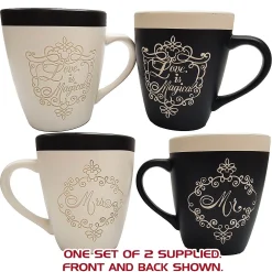 Disney Parks Love Is Magical Mr & Mrs Etched Mono Mug Pair For Wedding Bride Groom