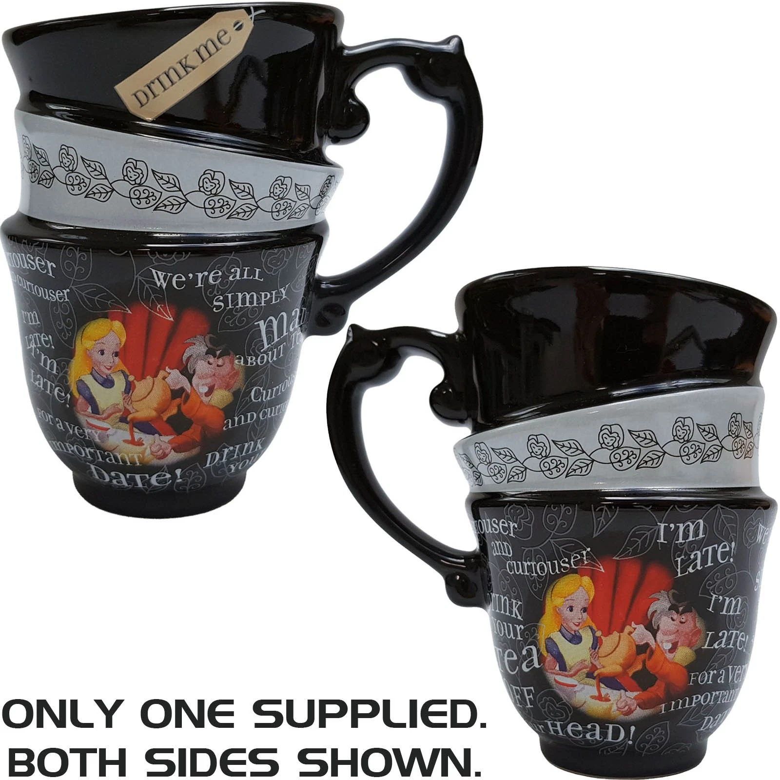 Disneyland Paris Alice In Wonderland Black Stacked Cups Mug