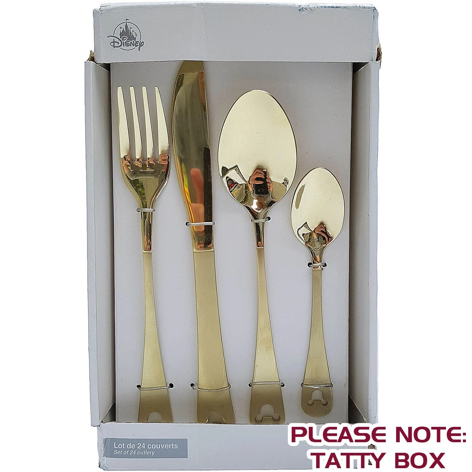 Disneyland Paris Cutlery Set Mickey Mouse Gold Coloured 24 Piece Disney Parks