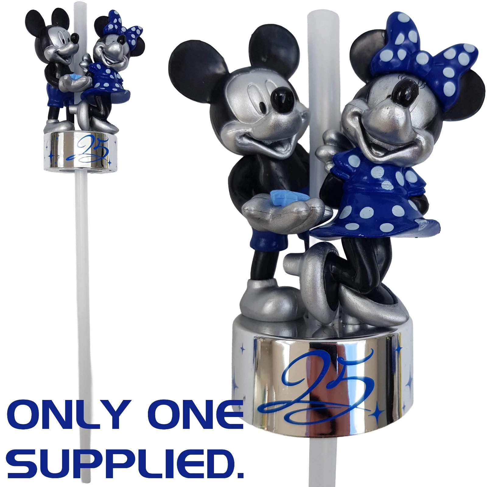 Disneyland Paris 25th Mickey & Minnie Mouse Reusable Plastic Straw