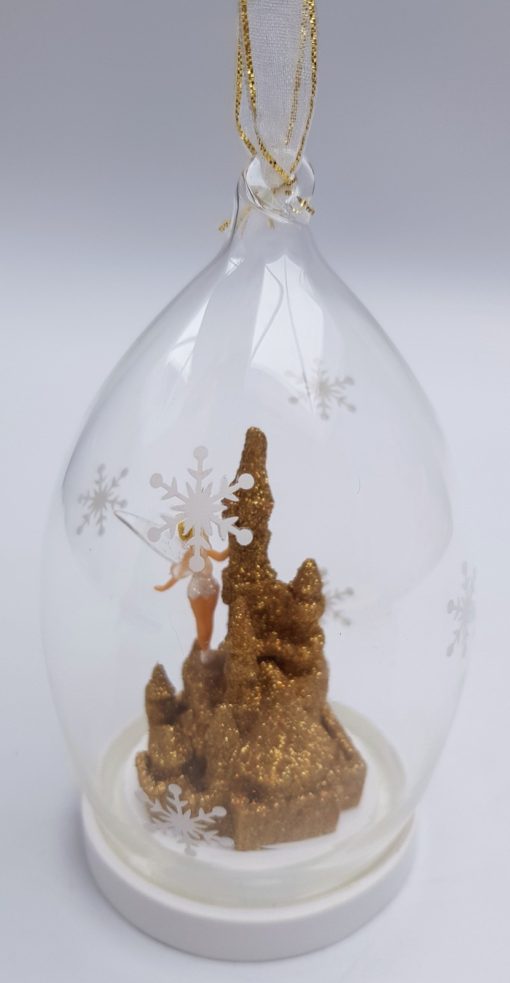 Disneyland Paris Tinker Bell Gold Castle Glass Christmas Decoration Ornament
