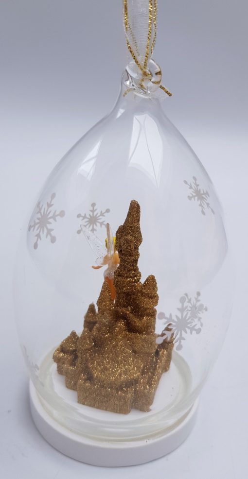 Disneyland Paris Tinker Bell Gold Castle Glass Christmas Decoration Ornament