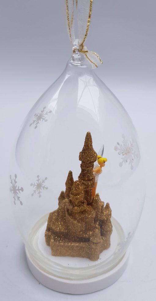 Disneyland Paris Tinker Bell Gold Castle Glass Christmas Decoration Ornament