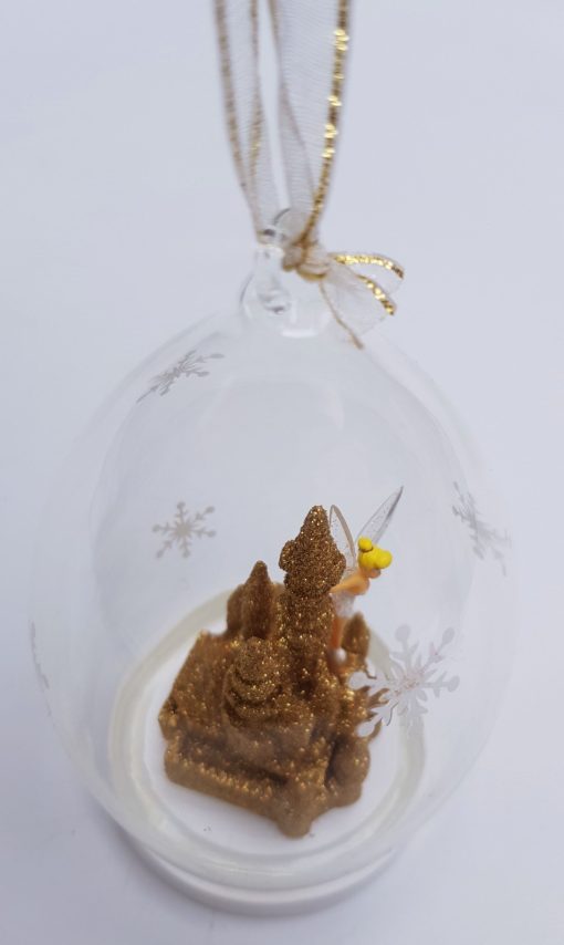 Disneyland Paris Tinker Bell Gold Castle Glass Christmas Decoration Ornament