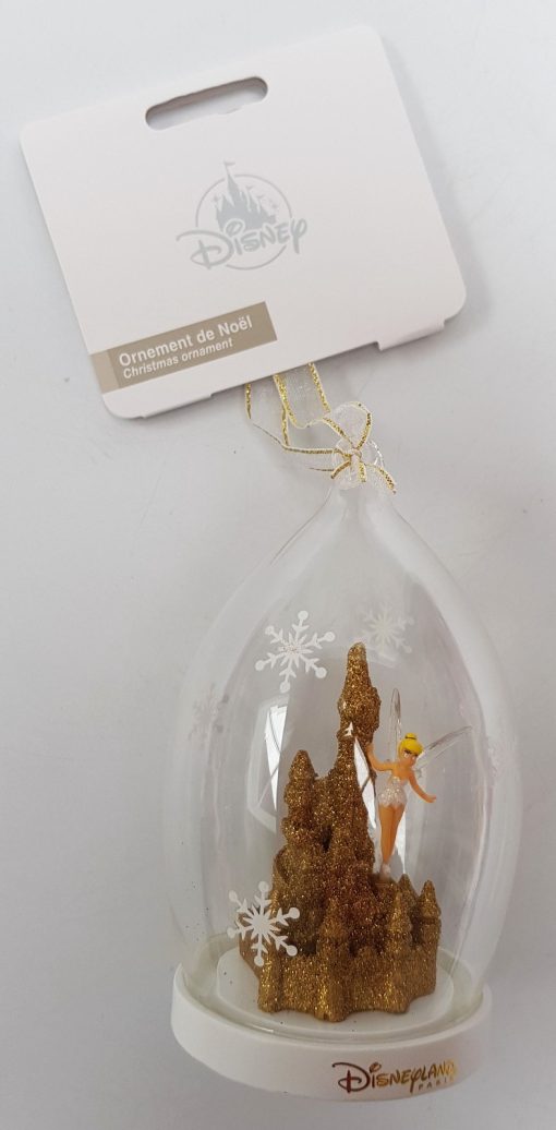 Disneyland Paris Tinker Bell Gold Castle Glass Christmas Decoration Ornament